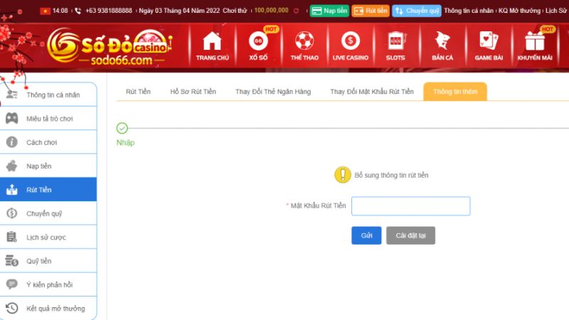 Điều khoản dịch vụ rút tiền Sodo66